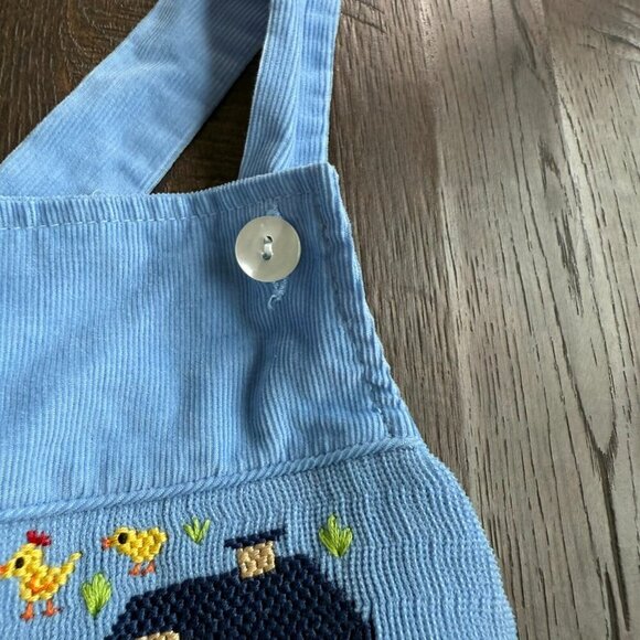 Toddler Corduroy Embroidered Farm Theme Overalls Light Blue Cotton Size 4T - Picture 4 of 12